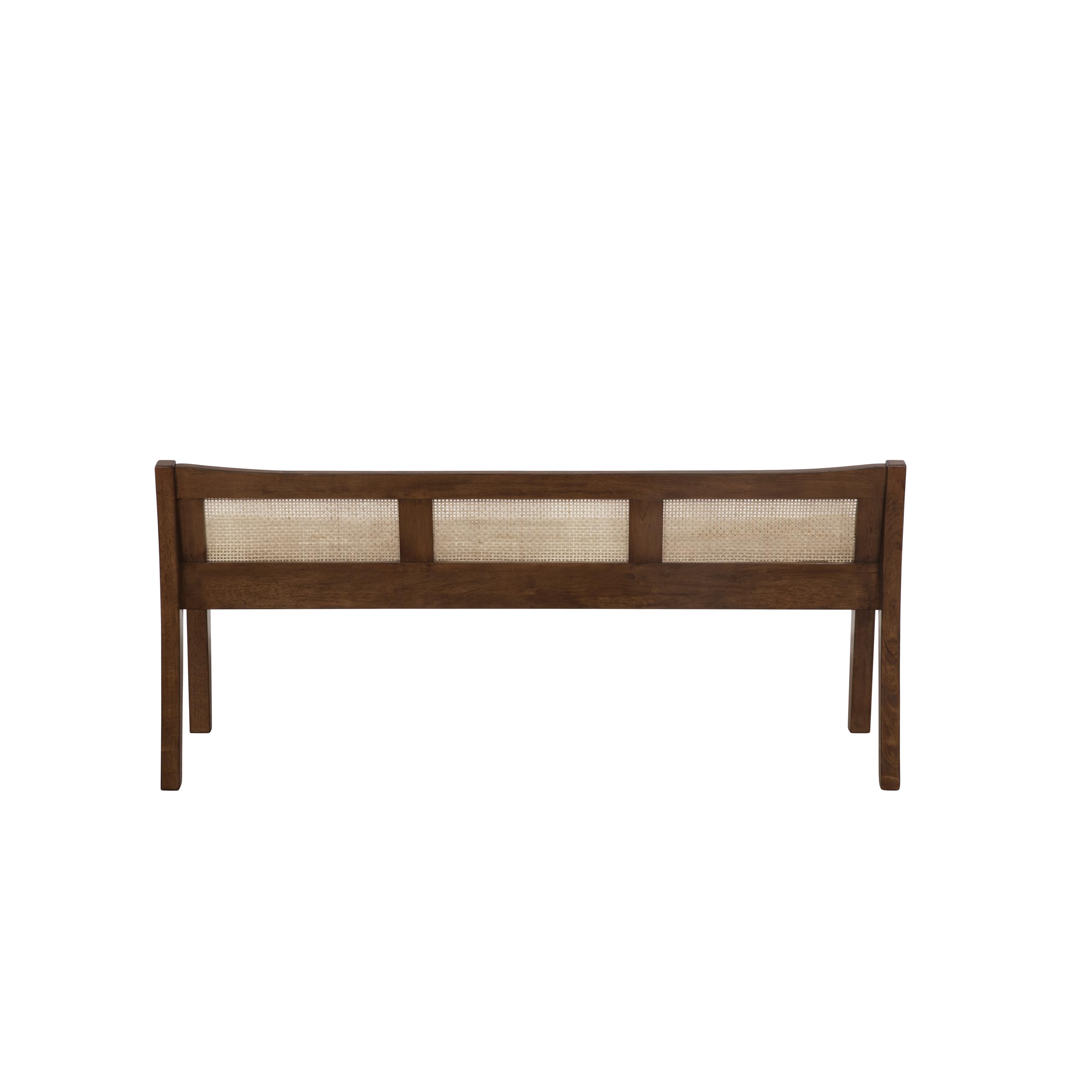Powell Kasi Brown and Natural Rattan Cane Low Back Wooden Accent Bench