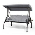Patiomore 3 Seat Outdoor Porch Swing Chair, Adjustable Canopy Swing Bench, Convertible Backrest Swing Bed with Thicken Cushions, Pillow & Cup Hold (Grey), Gray