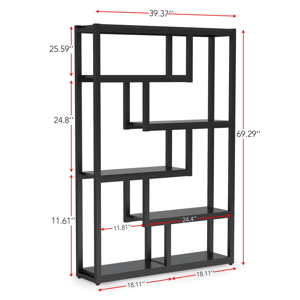 Tribesigns Way to Origin 6-Shelf Modern Bookshelf Set of 2, Industrial Etagere Bookcase, 69-Inch Tall Storage Display Staggered Shelves with Sturdy Metal Frame, Black