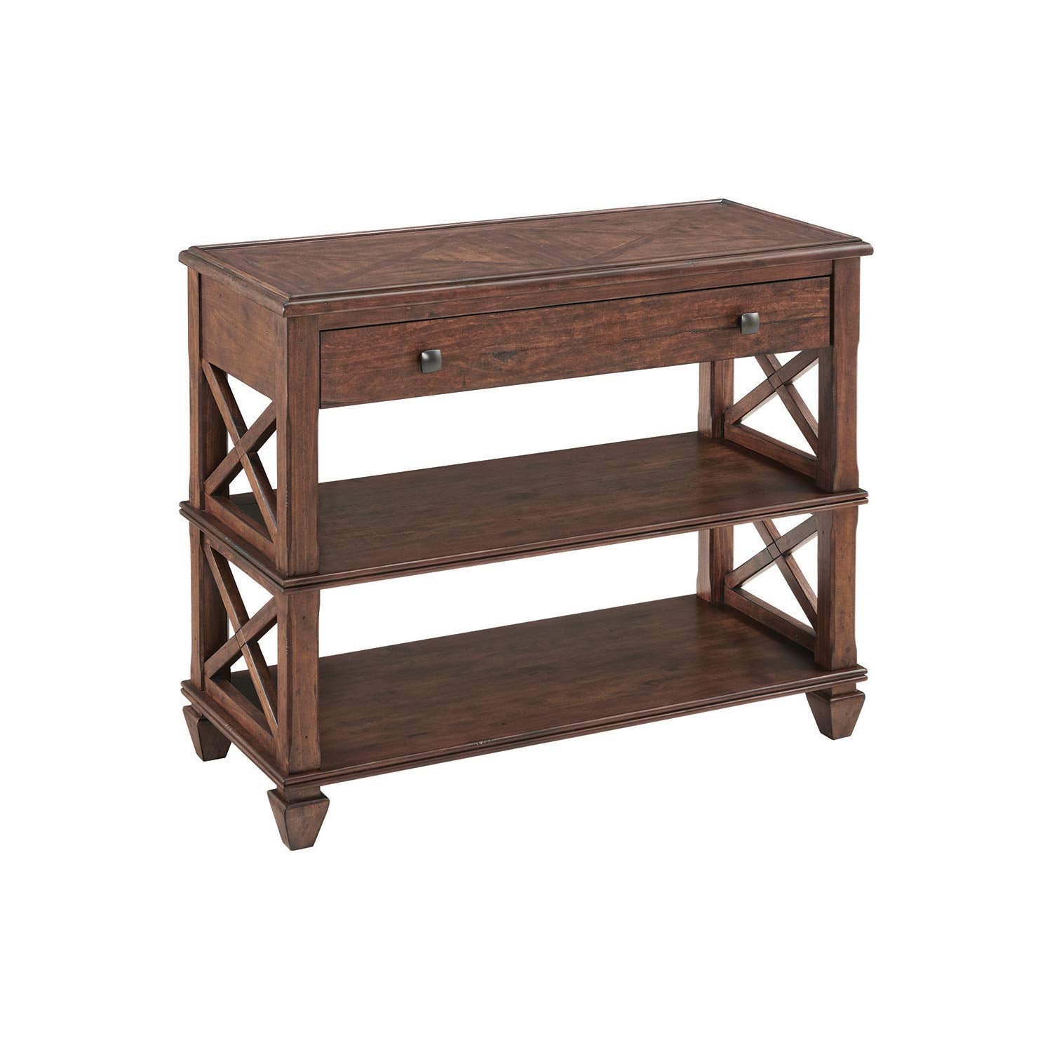 Alaterre Furniture Stockbridge 36 in. L Wood Sofa/TV Console with Drawer, Distressed Cherry Finish, Open Side Panels, Natural Grain, Ideal for Living Room, Supports up to 44 in. TV, Easy Assembly