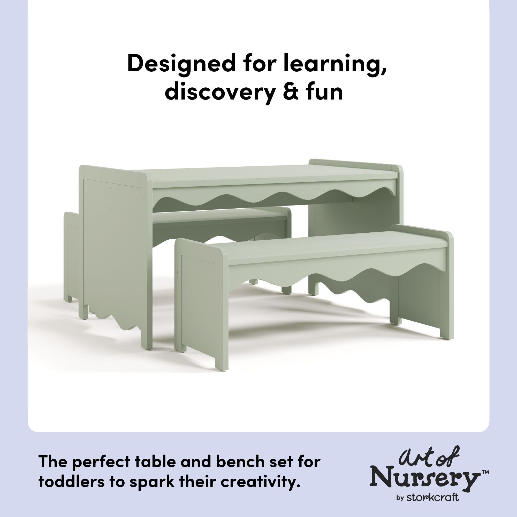 Storkcraft Casablanca Montessori Indoor Kids Table & Bench Set – Premium Kids Activity Table and Bench Set, Toddler Furniture for Crafts and Snack Time, Durable & Easy-to-Clean Surface (Sage)