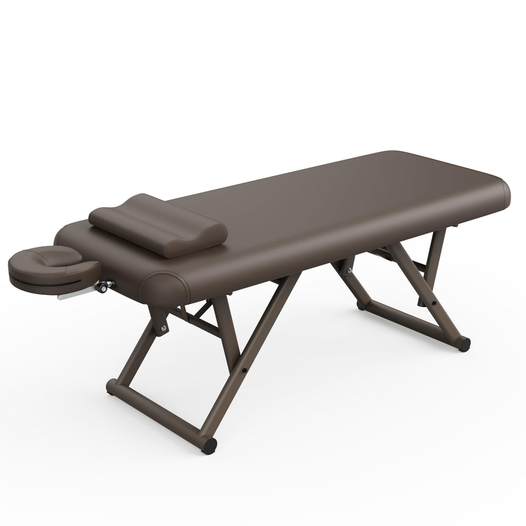 pouseayar Adjustable Massage Table with Face Pillow & Headrest, Sturdy and Solid, Silent and Easy to Adjust - Fixed Backrest, Brown