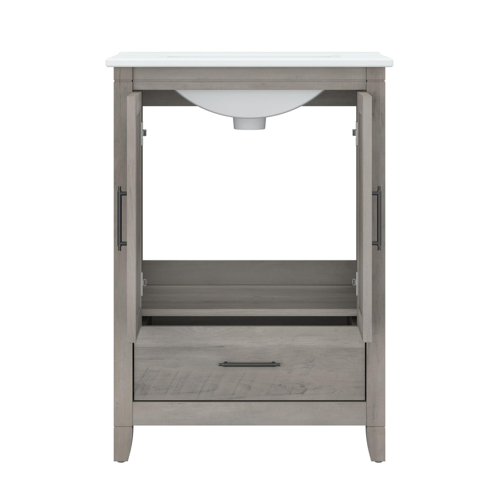 Bush Home Key West 64W Double Vanity Set with Sinks and Medicine Cabinets in Driftwood Gray