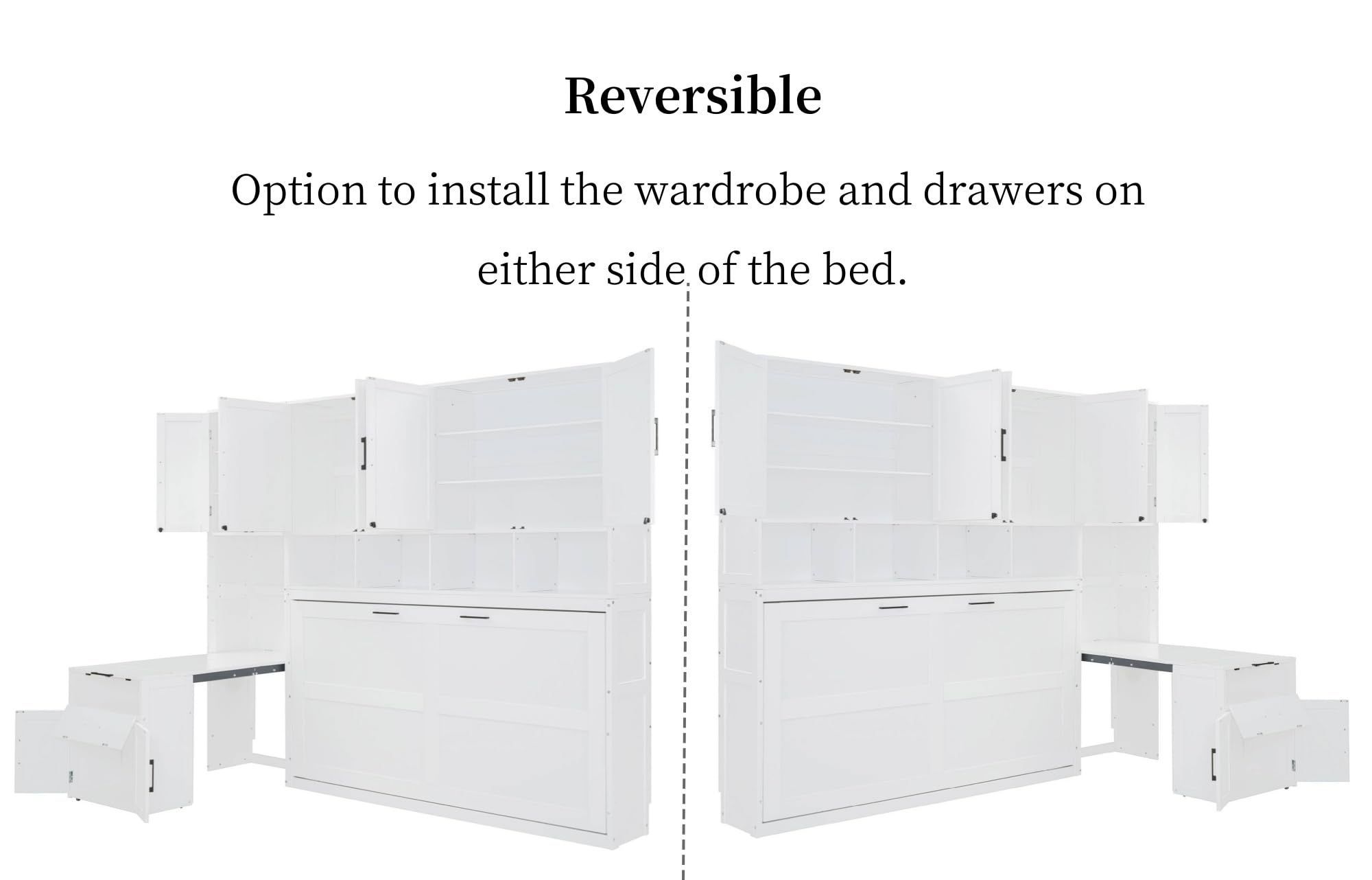 Merax 90.4"H Twin Size Murphy Bed Cabinet With Built-in Desk, Storage Closet, Drawers & Shelves, Wood Foldable Hidden Wall Platform Bedframe For Home, Bedroom, Small Room, Apartment, Reversible, White