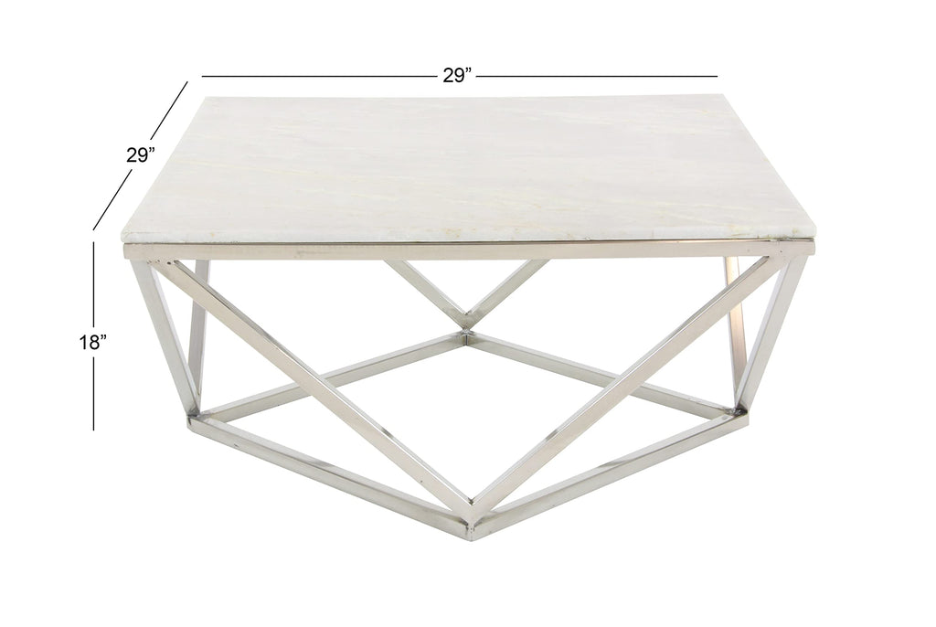 Deco 79 Ceramic Accent Table with Marble Top, 29" x 29" x 18", White