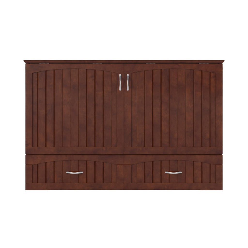 AFI, Aspen Mid-Century Modern Queen Solid Wood Murphy Bed Chest with 6" Mattress, Storage Drawer & Built-in USB Charger, Walnut