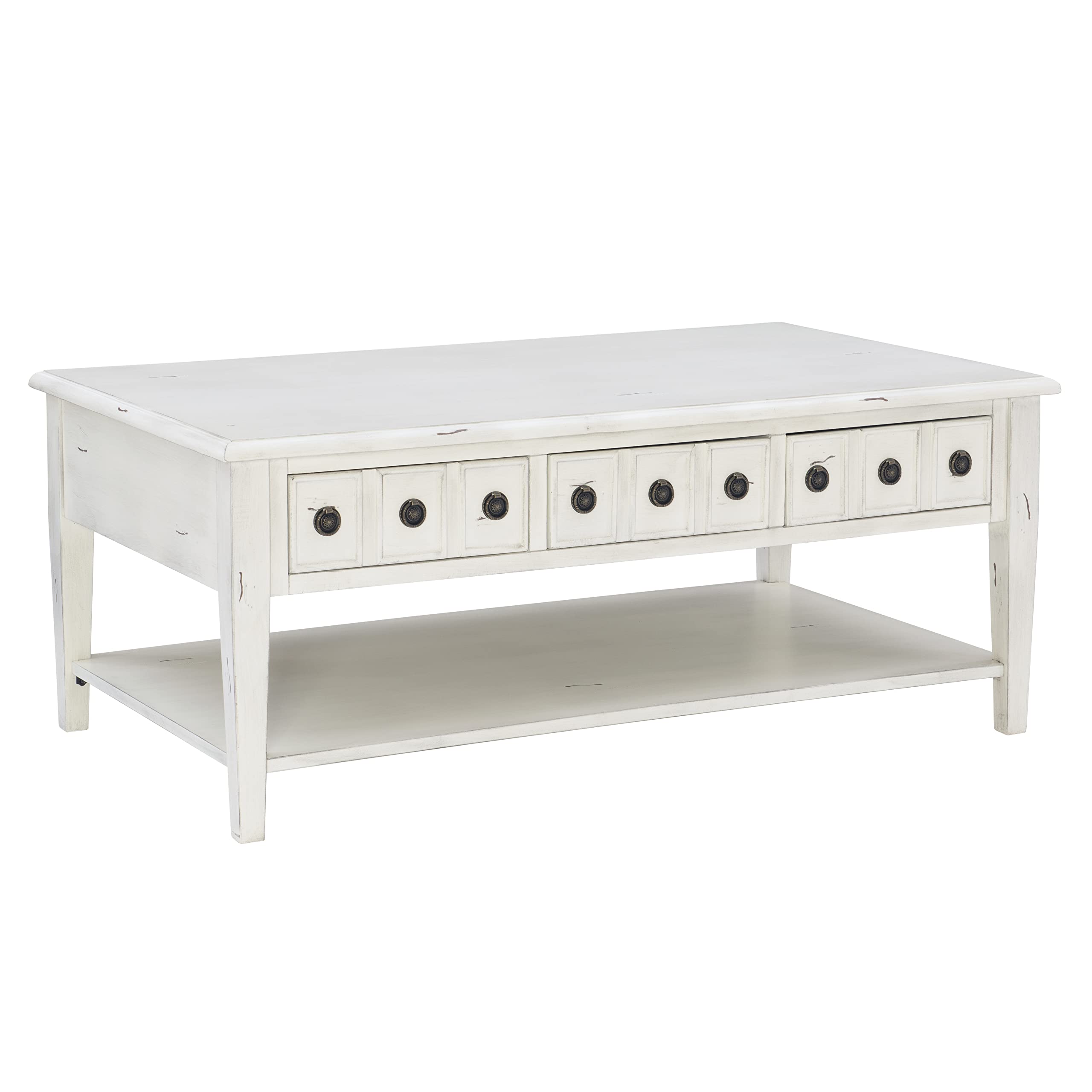Powell Kelly Cream Coffee Table with Three Pull Thru Drawers and Open Shelf
