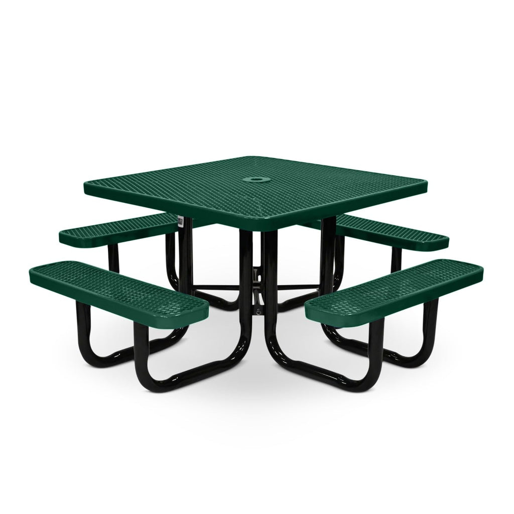 46” Square Heavy-Duty Expanded Metal Green Picnic Table