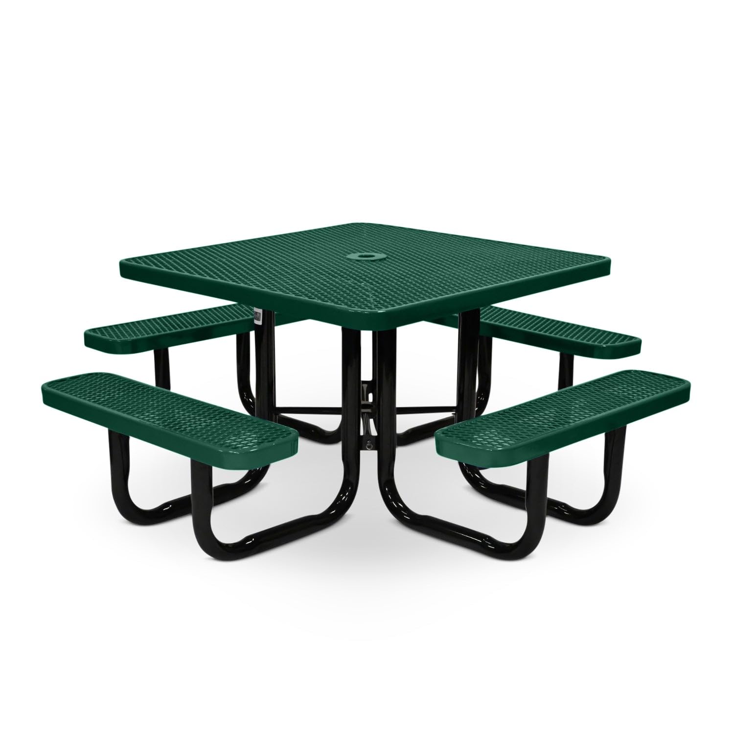 46” Square Heavy-Duty Expanded Metal Green Picnic Table