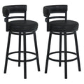 Armen Living Madrid 26" Seat Height Swivel Modern Ford Black Faux Leather and Black Finish Bar Stool for Kitchen Island Counter, Set of 2