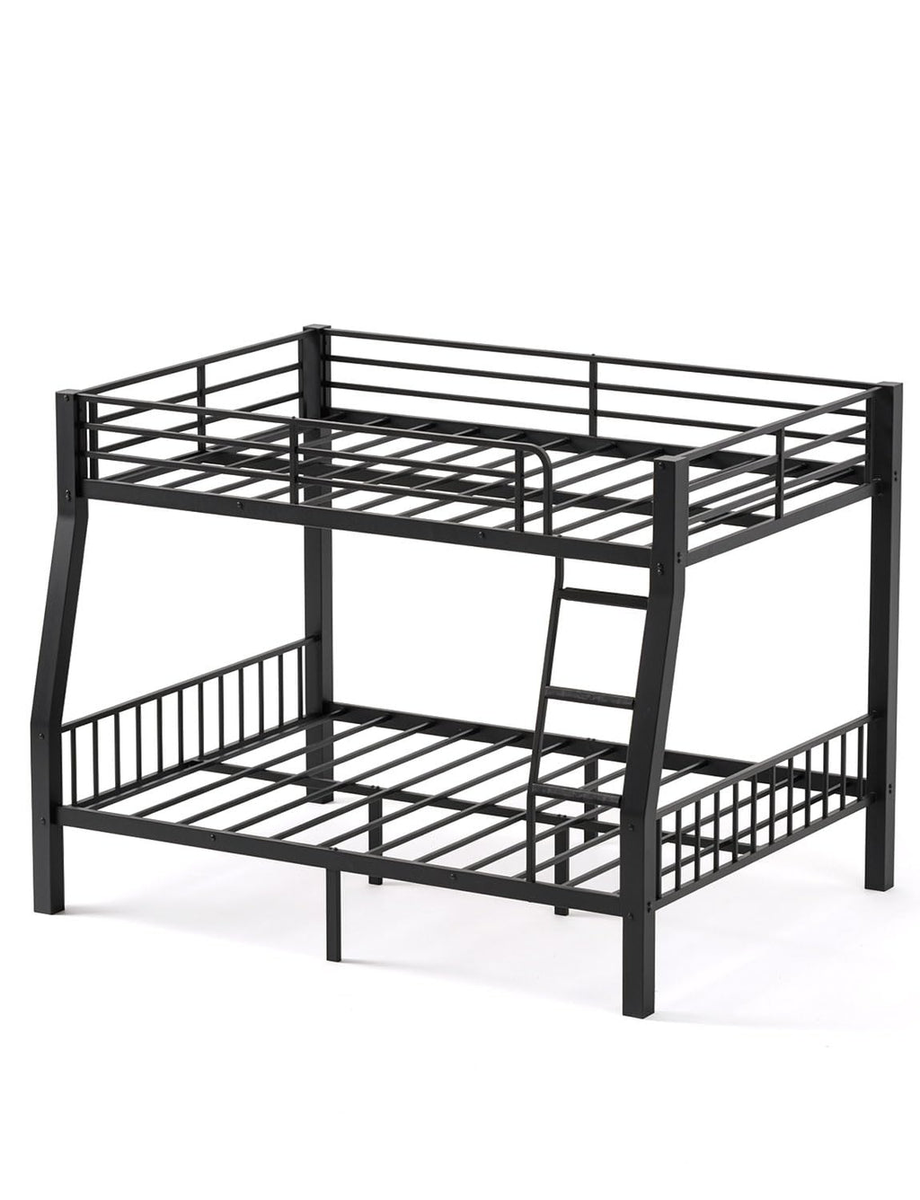 Mixcous Full XL Over Queen Bunk Bed for Adults, Heavy Duty Metal Bed Frame with Full-Length Guardrails & Anti-Slip Ladder, Noise-Free, No Box Spring Needed, Space Saving Queen Bunk Bed, Black
