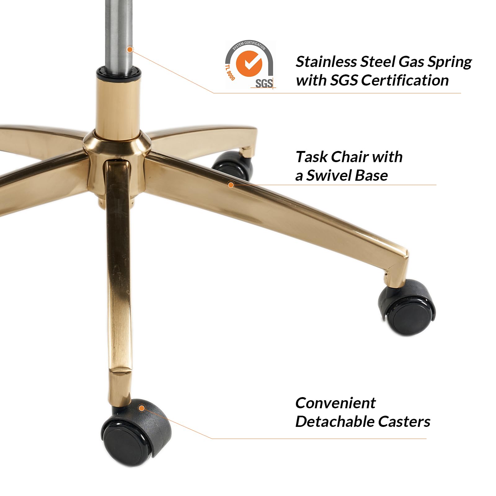 HULALA HOME Modern Executive Office Chair, Faux Leather Tufted Ergonomic Desk Chair with Gold Plated Base & Armrests, 360° Swivel Adjustable Height Tilt Home Office Chair for Work/Study
