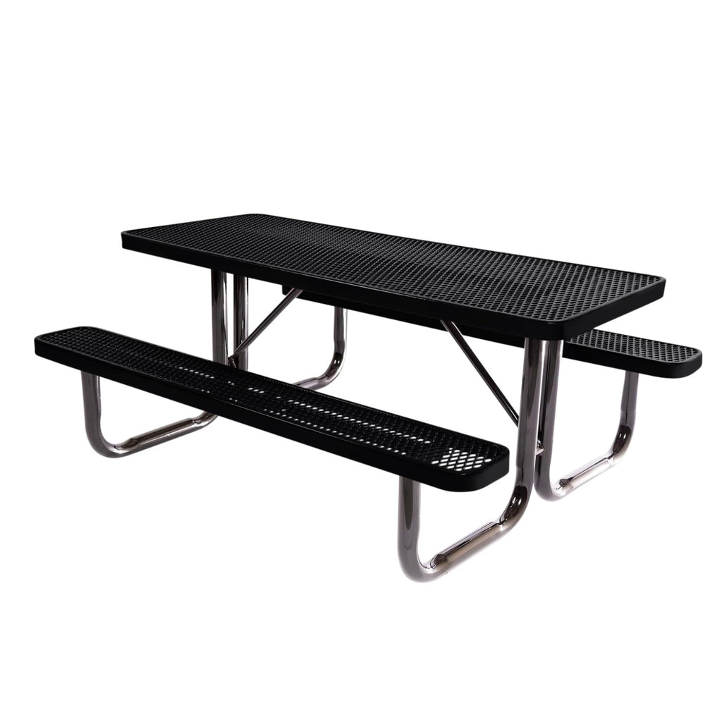 COATEDOUTDOORFURNITURE Heavy-Duty Portable Outdoor Picnic Table, Thermoplastic Coated Expanded Metal Commercial-Grade Patio Furniture Made in America (6ft Rectangular, Black)