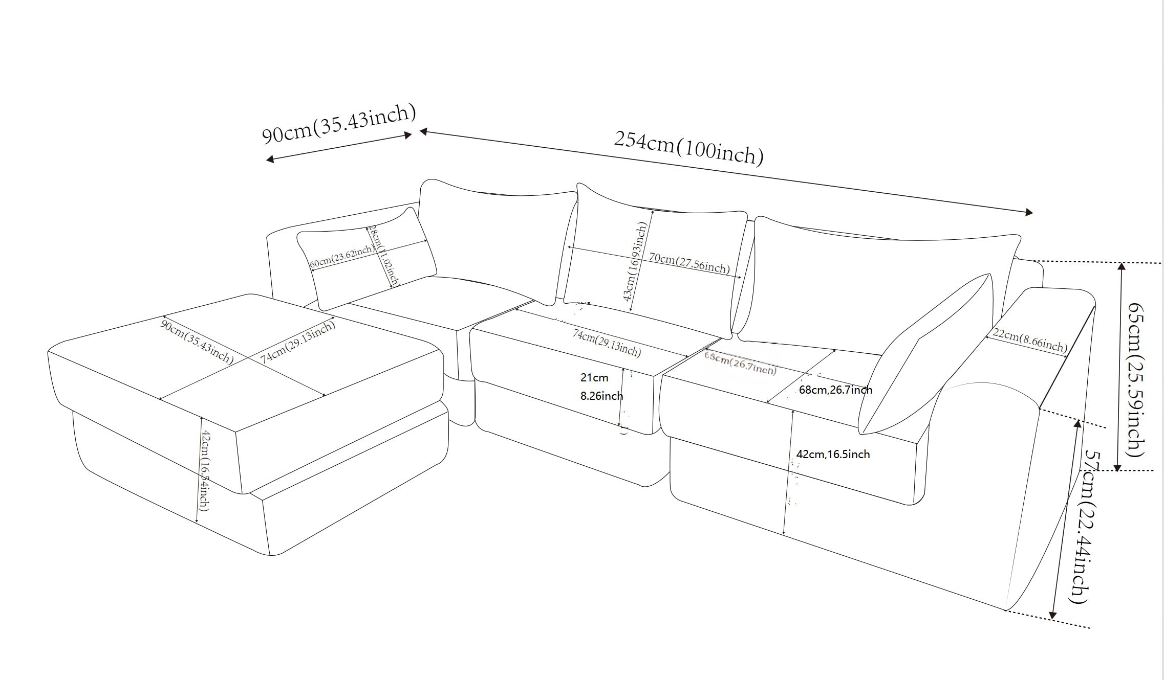 Trygoal 100" Sectional Boneless Couches Set for Living Room, Movable L Shaped Upholstered Modular Couch with 5 Pillows, DIY Combination Cloud Sofa for Apartment & Bedroom, White