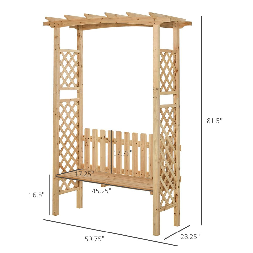 NAAMOTOMOX Garden Bench Wooden Arbor for Side Trellis Climbing Plants with Arch to Grow Flowers, Grapes & Vines, Patio Decor & 2-Person Outdoor Wood Decorative Seating, Natural