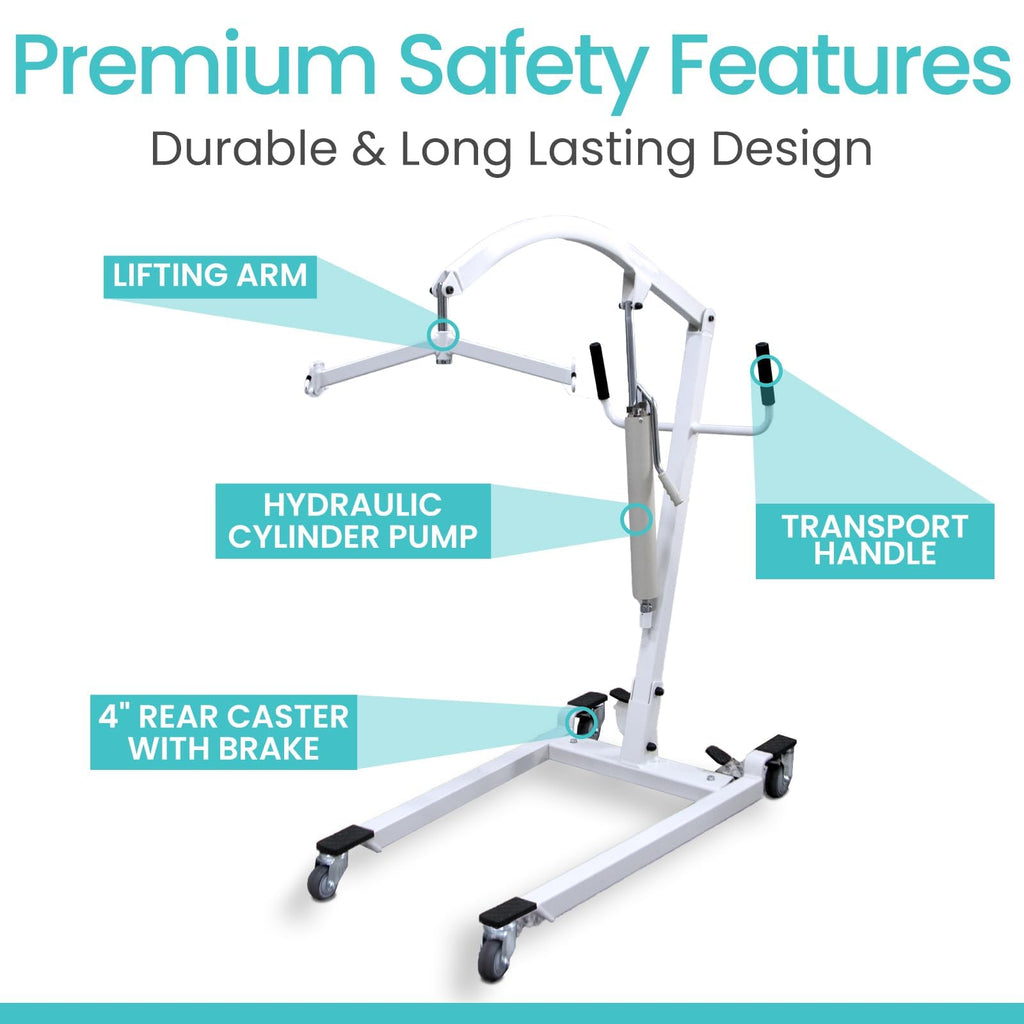 Vive Hydraulic Patient Lift for Home Use - Portable, Medical Patient Transfer Lift System - Sit to Stand Lift Assist for Elderly - Floor & Fall Elderly Lift - for Car, Wheelchair, Chair & Bed Transfer