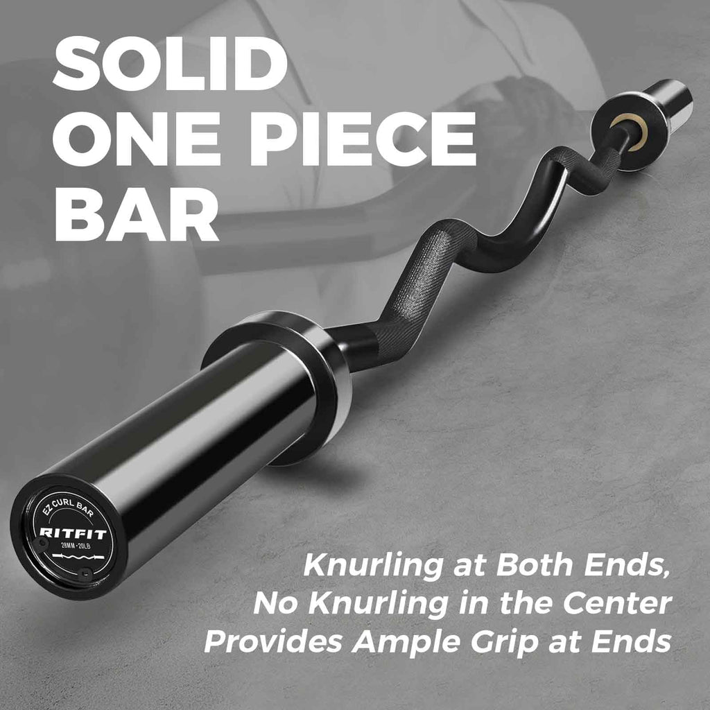 RitFit 2 Inch EZ Curl Bar with Weights, 350LBS Capacity Olympic Barbell for Bicep & Triceps, Home Gym Strength Training,Black with 85LBweights