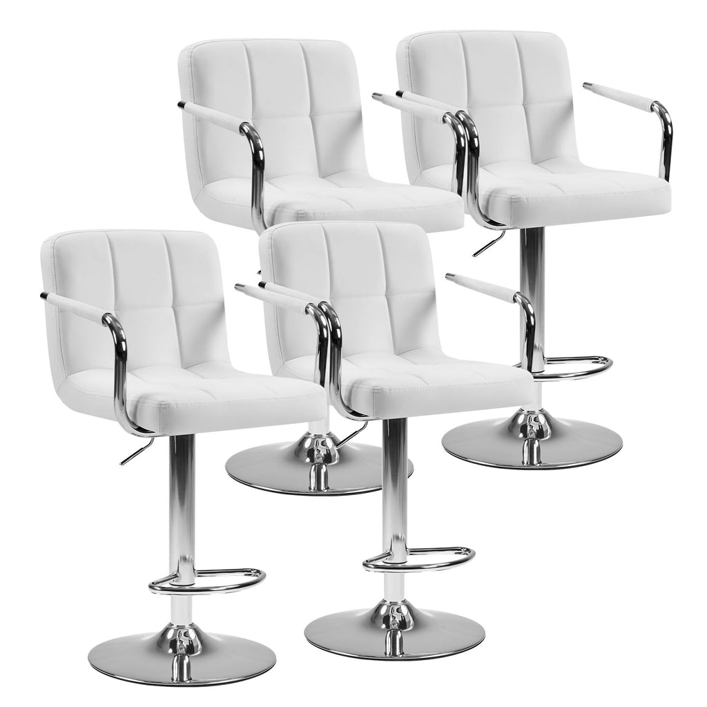DUMOS Bar Stools Set of 4, Adjustable Swivel Bar Chairs with Padded Armrests and Ergonomic Backrest for Kitchen Island Counter Pub Dining Room, Water-Resistant PU Leather, White