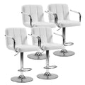 DUMOS Bar Stools Set of 4, Adjustable Swivel Bar Chairs with Padded Armrests and Ergonomic Backrest for Kitchen Island Counter Pub Dining Room, Water-Resistant PU Leather, White