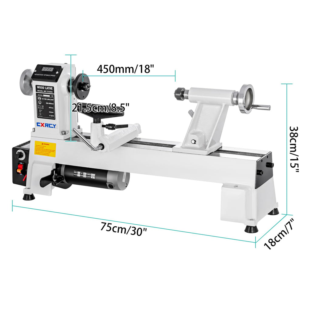 CXRCY 12" x 18" Wood Lathe, Benchtop Wood Lathe Machine 3/4 HP Infinitely Variable Speed 650-3800 RPM with Goggle for Woodworking, Woodturning