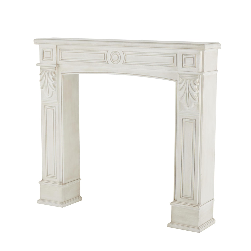 Deco 79 Wooden Fireplace Mantle Freestanding with Leaf Accents, 47" x 9" x 43", White