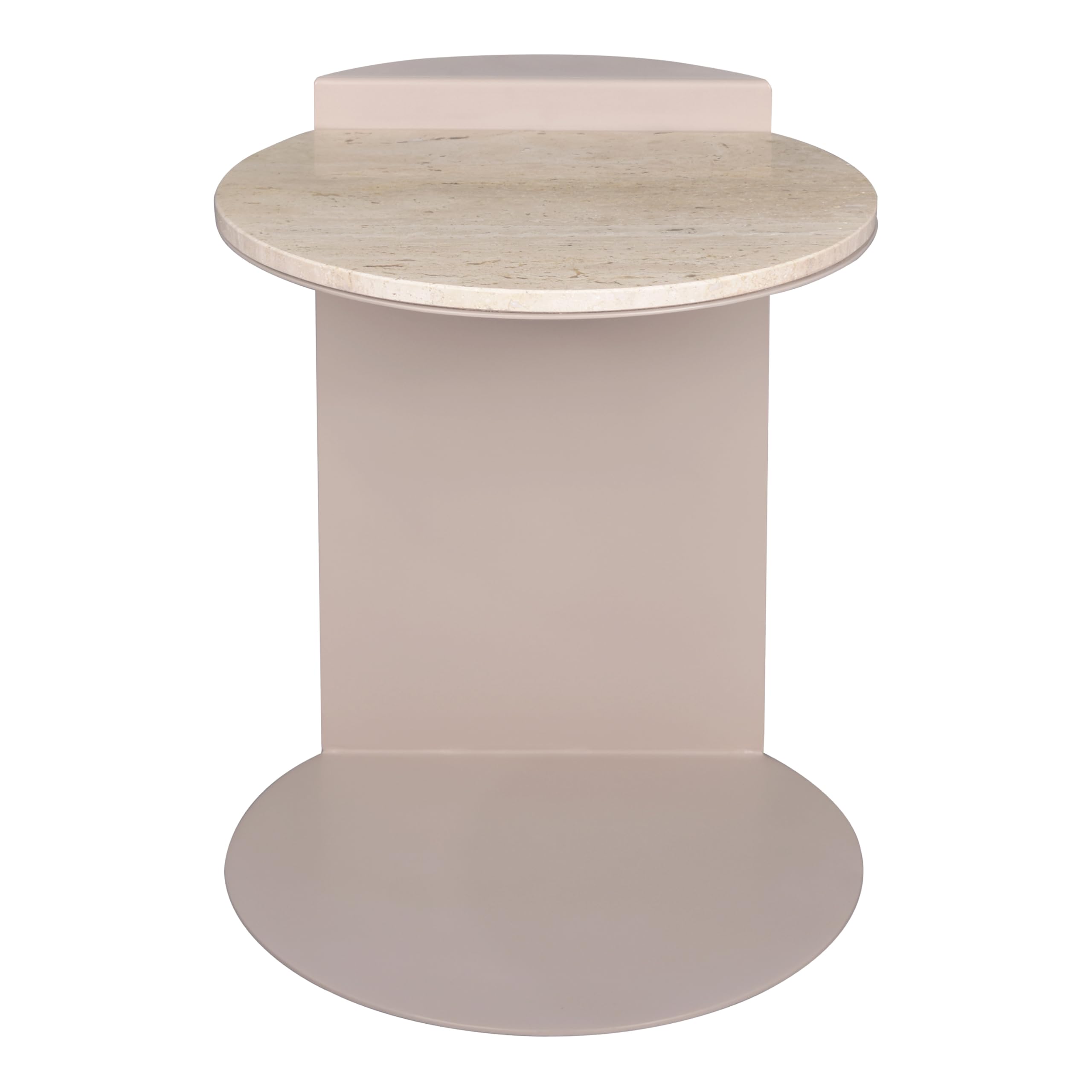 JONATHAN Y Evelyn Modern Natural Marble C-Shaped End Table, 20" Round Side Snack Table with Matte Pink Beige Iron Frame for Living Room, Small Accent Table for Sofa MTB1102A