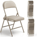 Folding Chairs 12 Pack, PU Leather Padded Folding Chairs for Outside and Indoor, Heavy Duty Portable Foldable Metal Commercial Seat for Home Office, Dorm, Party, Backyard, Lawn, Patio, Khaki