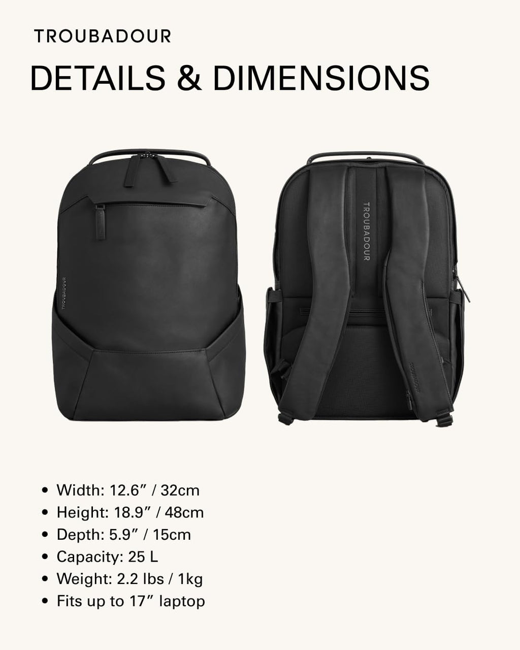 Troubadour Apex Leather Backpack - Innovative Waterproof Leather Laptop Backpack Fits Up to 16" - Ergonomic Design for Ultimate Comfort and Function - 5-Year Guarantee