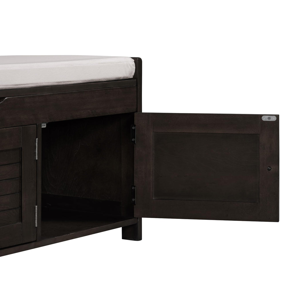 Jintop Wood Storage Bench 3 Shutter-Shaped Doors,Multifunction Shoebox,W/ 2 Size and Removable Cushion & Hidden Savings Space,for Entryway,Bedroom,Living Room,Espresso, 43.5"