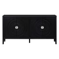 Jintop Retro Sideboard with Circular Groove Design Round Metal Door Handle,Wooden Buffet Cabinet,W/Adjustable Shelves & Open Countertop,for Entrance Living Dinning Room,Black