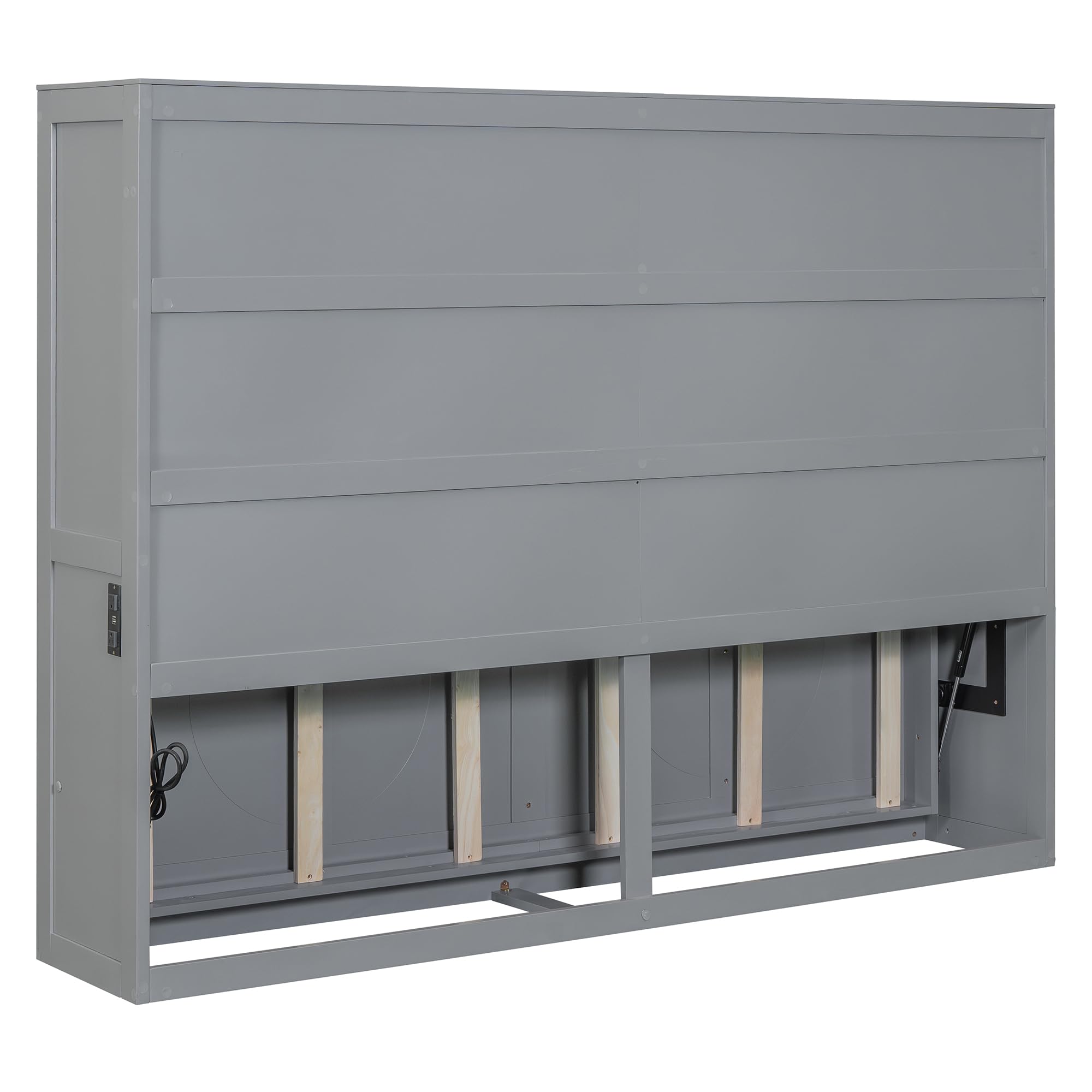 Ball & Cast Murphy Bed Full Size,Wall Beds with Charging Station and Storage Top,Slat Support,Wood Hideaway Cabinet Bedframe w/Leg,can be Folded,Space-Saving,for Small Room,Dorms,Gray