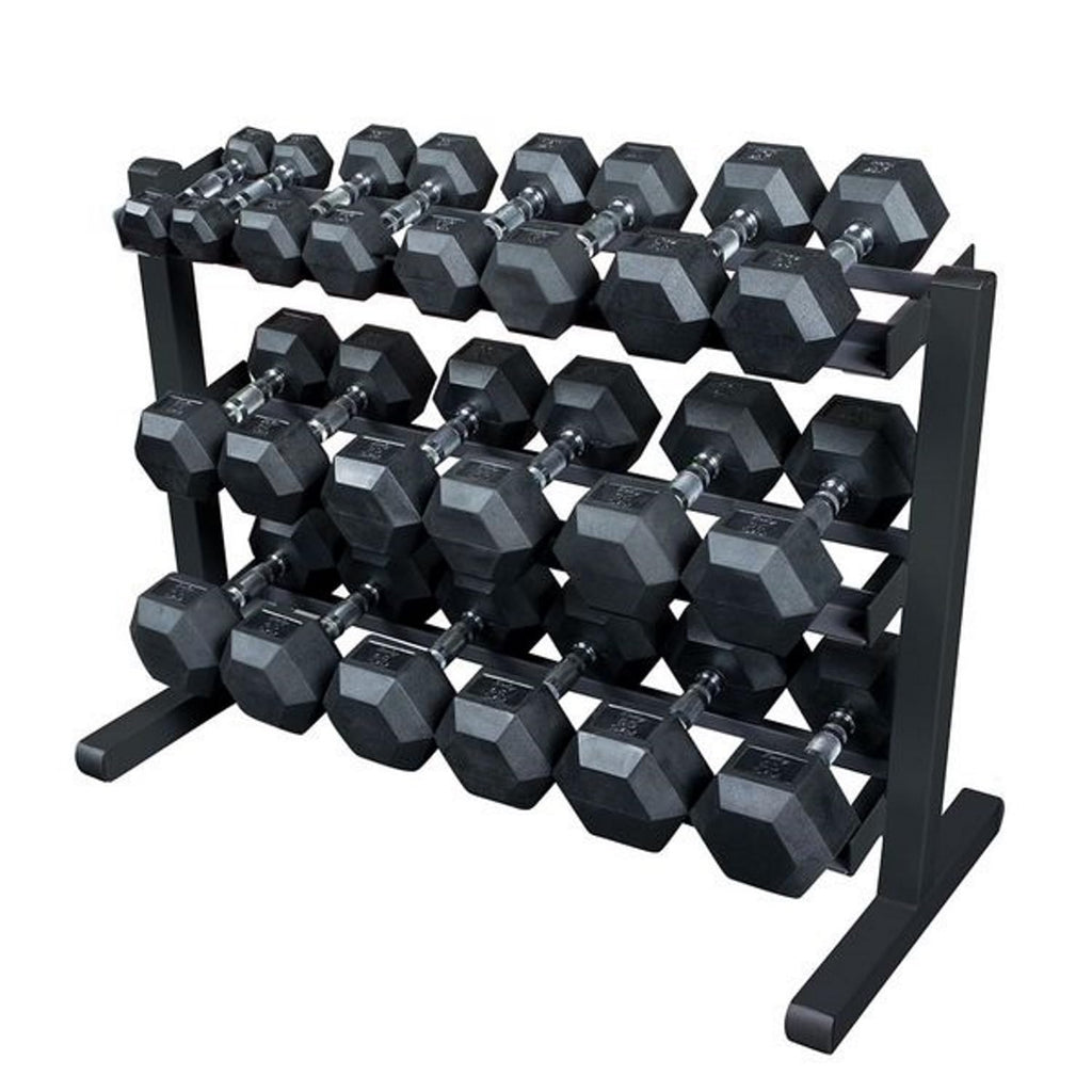 Body-Solid (GDR363) 3-Tier Horizontal Dumbbell Rack Stand Only, Weight Rack Stores 10 Pairs Hex Dumbbells from 5-50 lbs, Home Gym Dumbell Organizer Racks