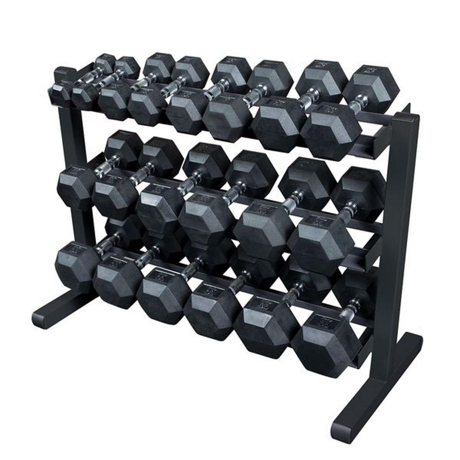 Body-Solid (GDR363) 3-Tier Horizontal Dumbbell Rack Stand Only, Weight Rack Stores 10 Pairs Hex Dumbbells from 5-50 lbs, Home Gym Dumbell Organizer Racks
