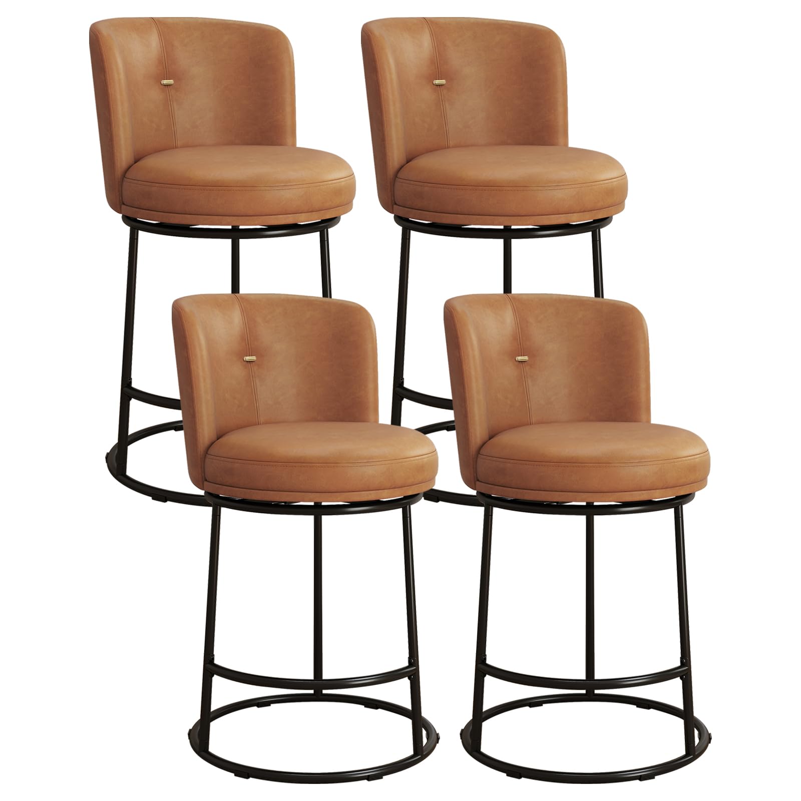 SAECKBERG Swivel Counter Height Bar Stools Set of 4, 26" H Modern Bar Stools for Kitchen Island Counter, Upholstered Barstools with Backs, Counter Height Chairs （Brown, Faux Leather）