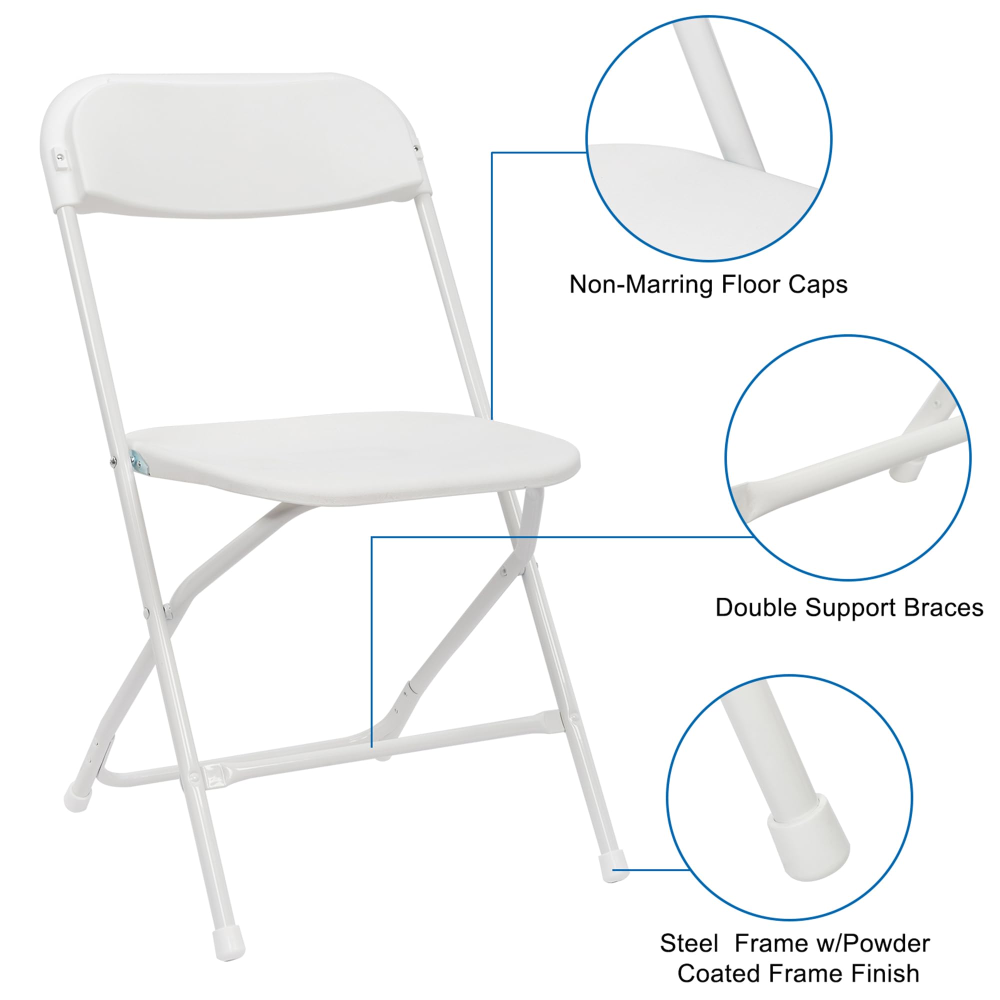 OLLODOT 20 Pack White Folding Chairs with 350-LBS Capacity, Foldable Portable Indoor Outdoor Chairs, Stackable Commercial Seat with Steel Frame for Office, Party, Events, Wedding, Kitchen &Dinning