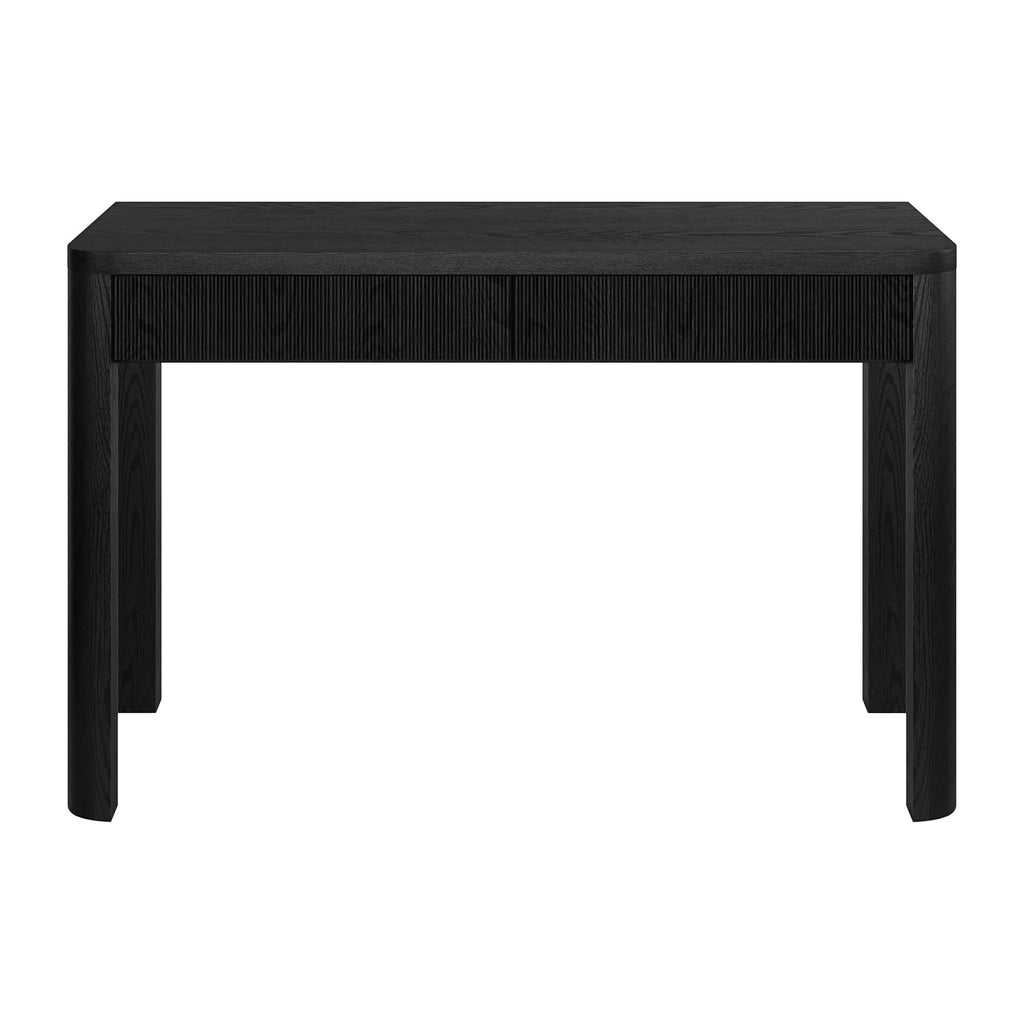 Henn&Hart 48" Fluted Modern Rectangular Wooden Home Office Desk Computer Desk Writing Table with 2 Ribbed Storage Drawers for Bedroom, Living Room, or Home Office, Natural Black