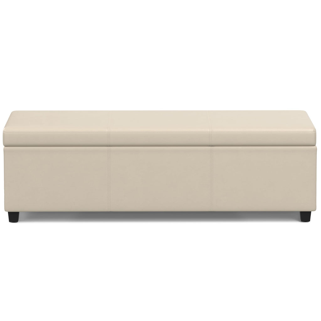 SIMPLIHOME Avalon Extra Large Storage Ottoman Bench - 54 inch Wide Upholstered Vegan Leather Rectangular Lift-Top Ottoman in Satin Cream, Contemporary Bench for Living Room with Hidden Storage