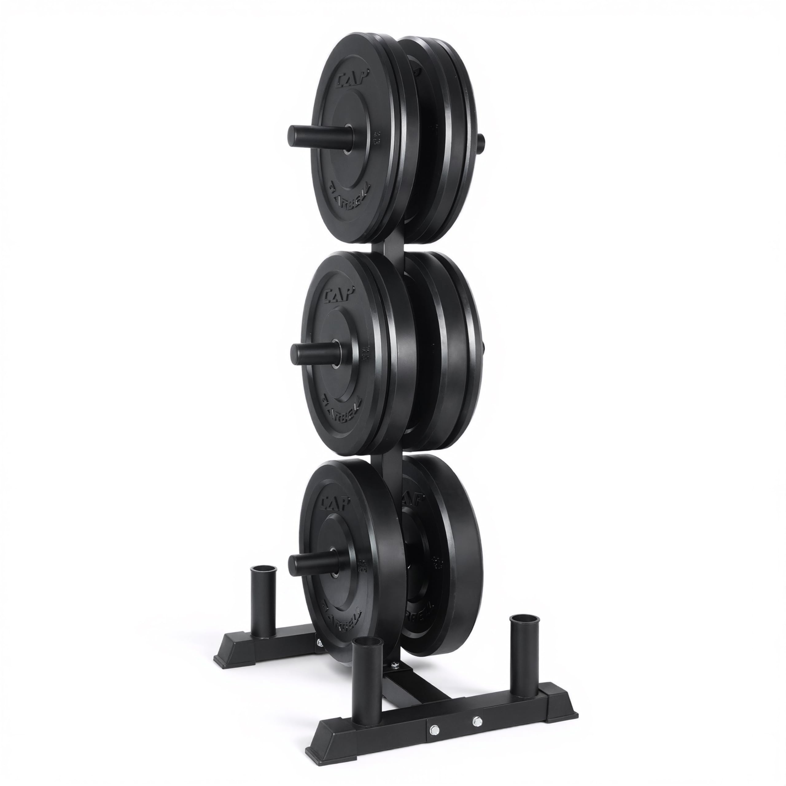 CAP Barbell 260 lb Elite Olympic Plate Set with Traditional Plate Rack & Barbell Storage | 6 Weight Posts + 4 Barbell Holders