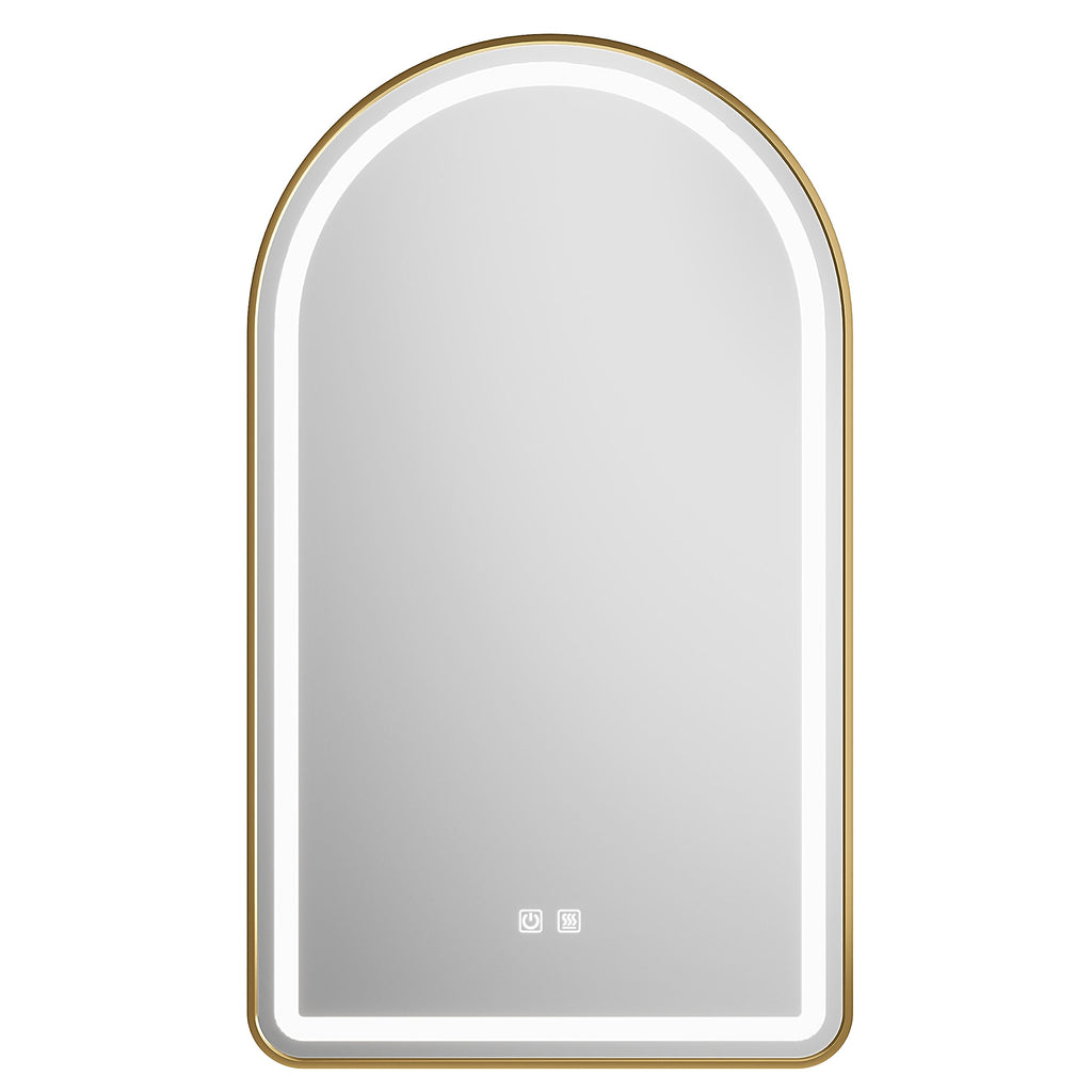 MYlovelylands 30x40 Inch LED Bathroom Arch Mirror, Gold Metal Frame, Adjustable Color Temp & Brightness,Anti-Fog,Shatter-Proof Rounded Arched Tempered Vanity Mirror for Wall