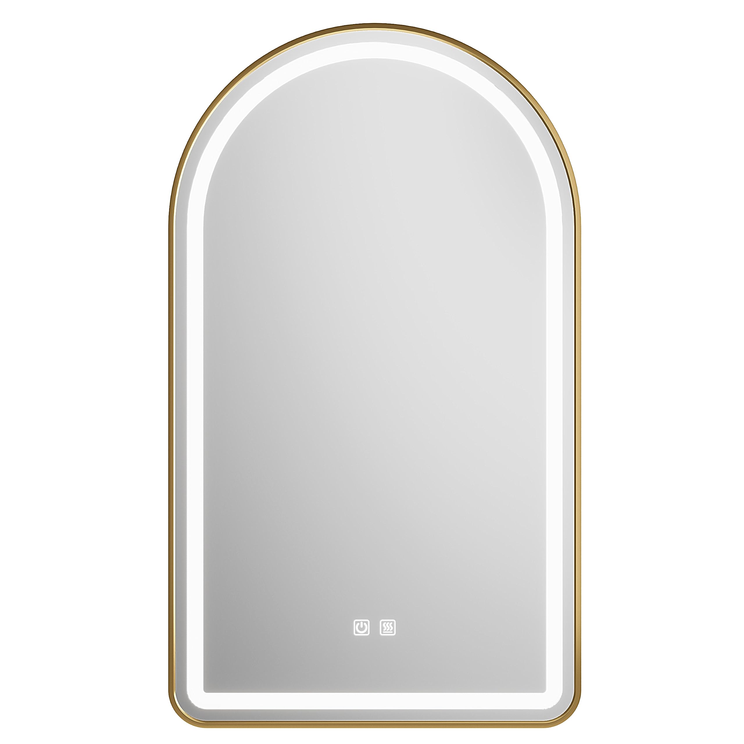 MYlovelylands 30x40 Inch LED Bathroom Arch Mirror, Gold Metal Frame, Adjustable Color Temp & Brightness,Anti-Fog,Shatter-Proof Rounded Arched Tempered Vanity Mirror for Wall
