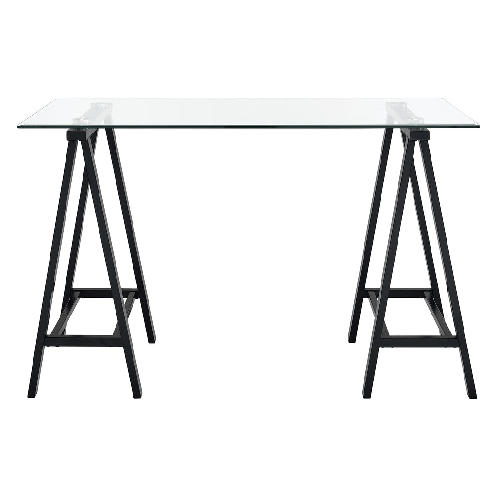 OSP Home Furnishings Middleton 47 Inch Desk with Clear Beveled Glass Top, Black Base