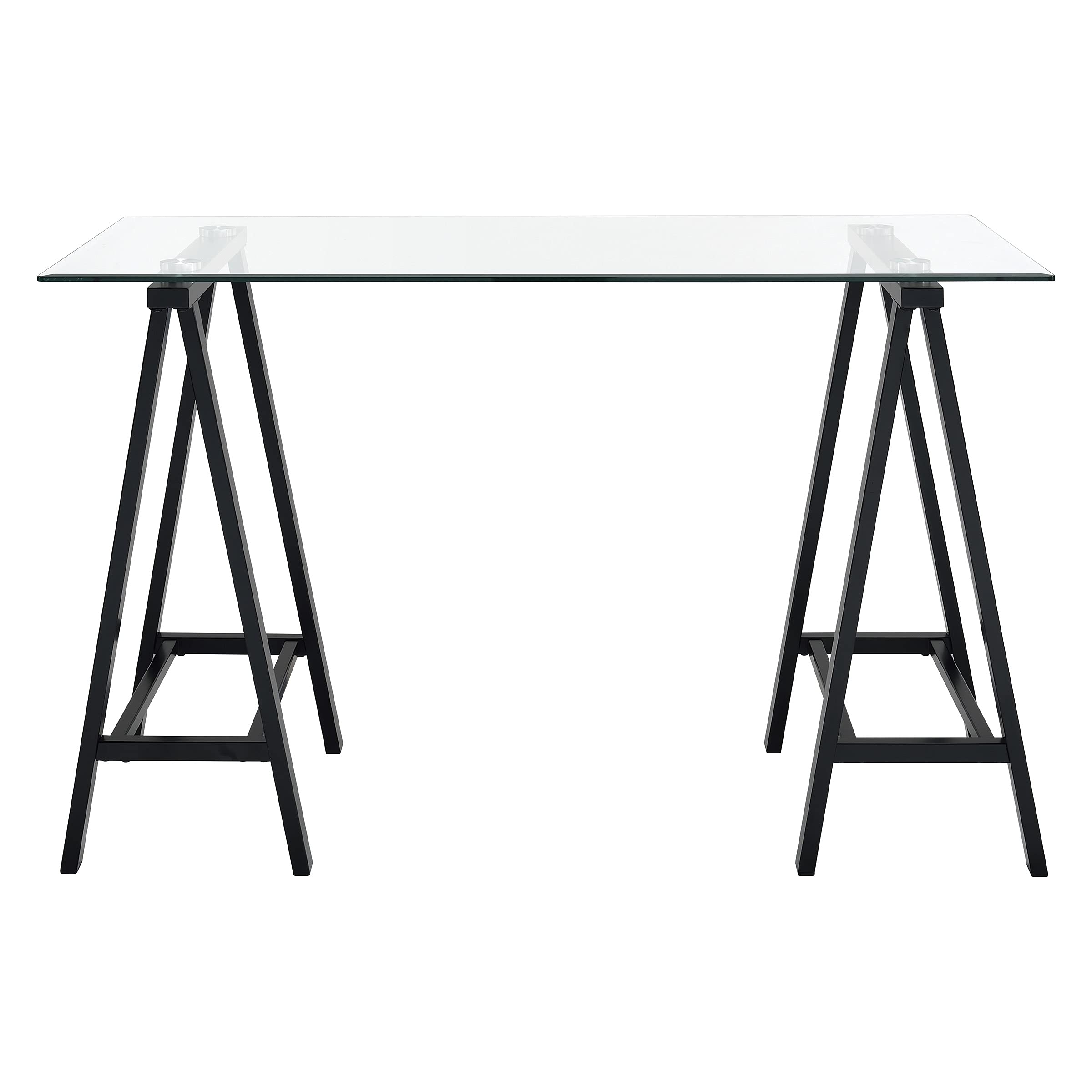 OSP Home Furnishings Middleton 47 Inch Desk with Clear Beveled Glass Top, Black Base
