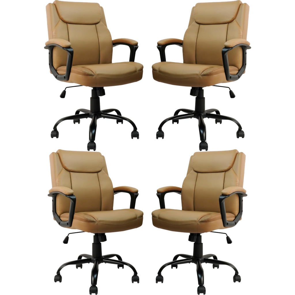 CLATINA Office Chair, Ergonomic Mid-Back Executive Office Chair, PU Leather Desk Chair Swivel Rolling Computer Task Chair with Lumbar Support and Padded Armrests for Home (Brown 4 Pack)