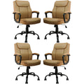 CLATINA Office Chair, Ergonomic Mid-Back Executive Office Chair, PU Leather Desk Chair Swivel Rolling Computer Task Chair with Lumbar Support and Padded Armrests for Home (Brown 4 Pack)