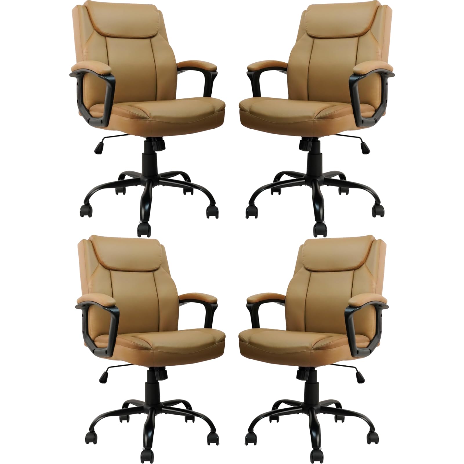 CLATINA Office Chair, Ergonomic Mid-Back Executive Office Chair, PU Leather Desk Chair Swivel Rolling Computer Task Chair with Lumbar Support and Padded Armrests for Home (Brown 4 Pack)