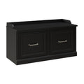 Bush Furniture Woodland 40W Shoe Storage Bench with Doors in Black Suede Oak | Footwear Organizer for Home Entryway, Mudroom, and Foyer