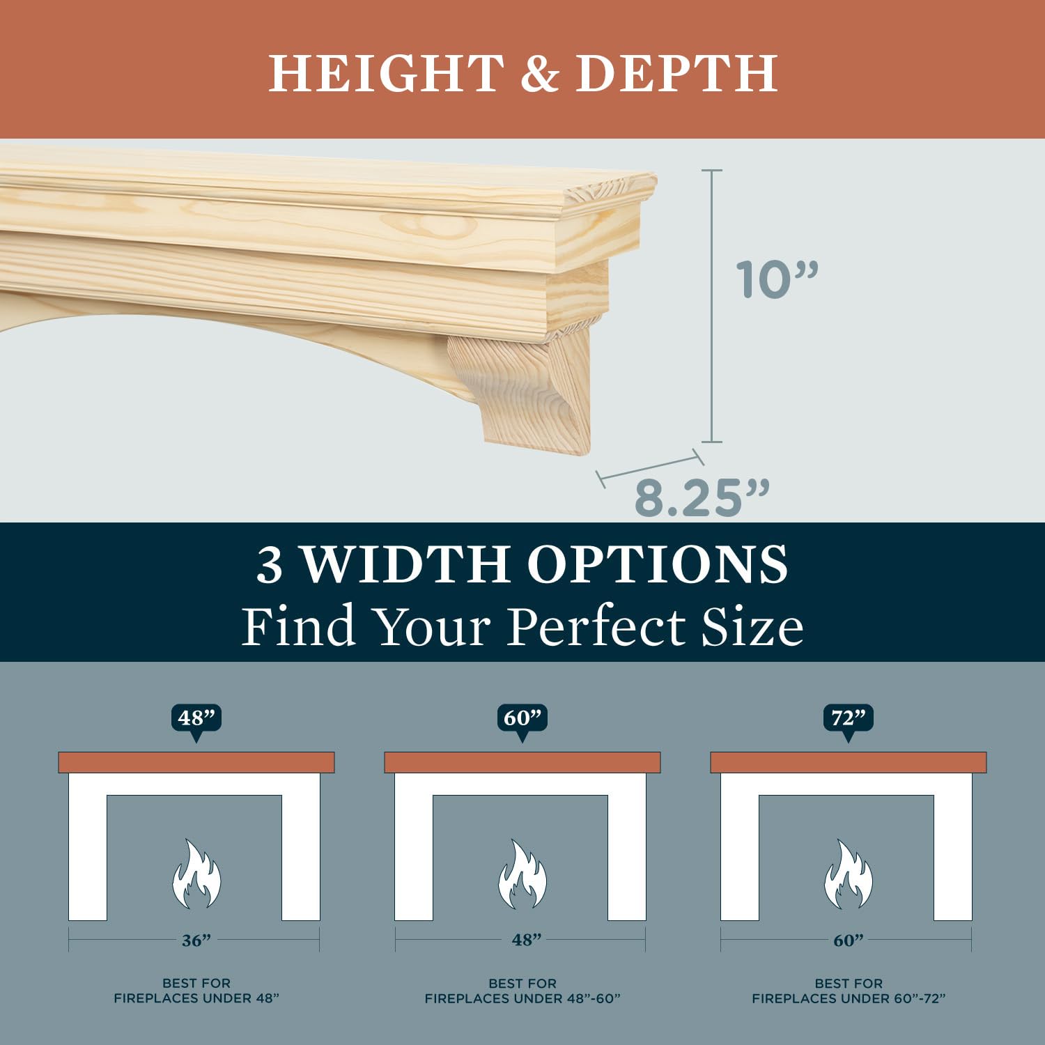 MANTELSDIRECT Salem Wood Mantel Shelf with Arched Corbels - Unfinished 60 Inch | Wooden Rustic Wall Mounted Shelf from Pine Wood - Perfect for Fireplaces, TVs & Décor