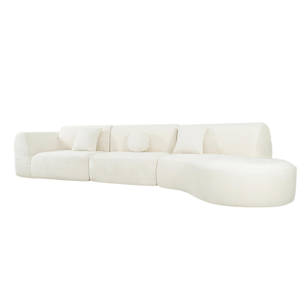 Merax 140" Curved Polyester Sectional Sofa Set, Modern Cloud Couch with Chaise Lounge & 3 Pillows, Fully Assembled for Living Room, Beige