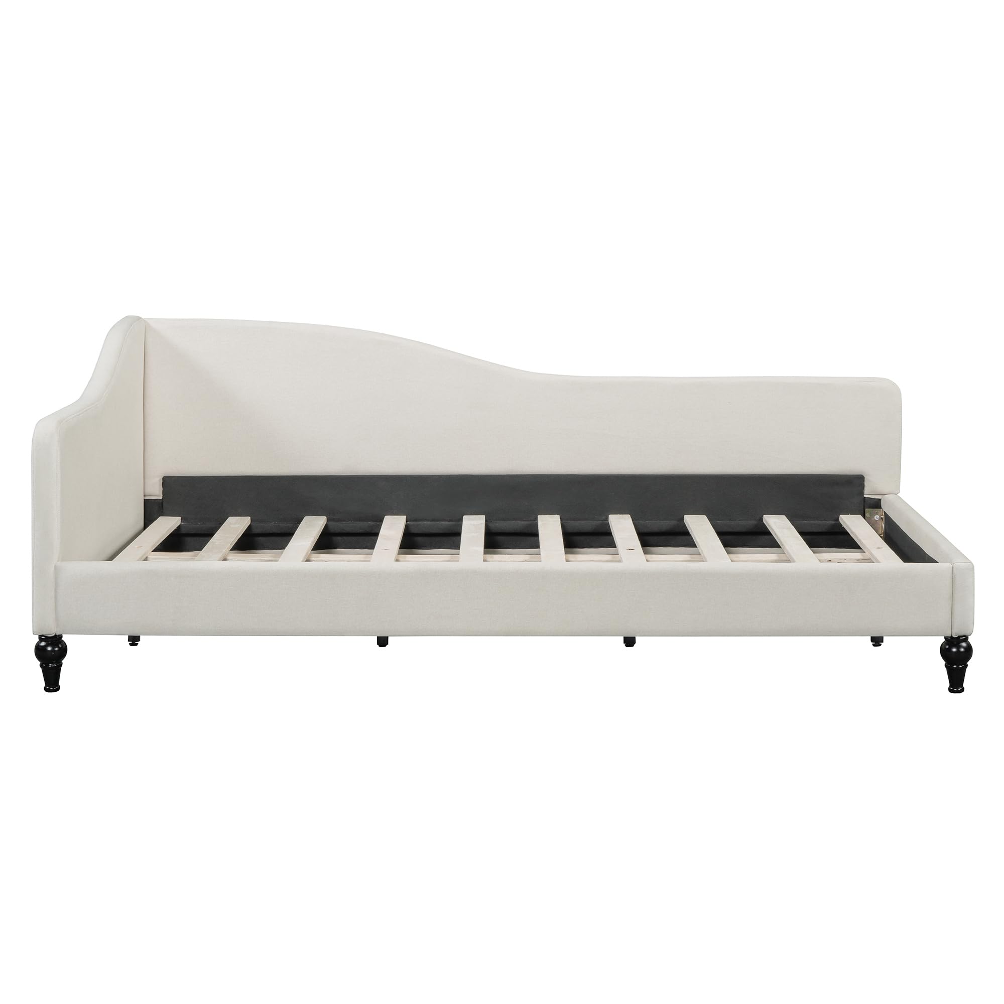 Ball & Cast Twin Size Linen Daybed Upholstered Chaise Lounge with Wooden Legs,L-Shaped Corner Day Bed Frame,Sleeper Sofa Bed Couch, No Box Spring Needed, for Bedroom Living Room,Beige