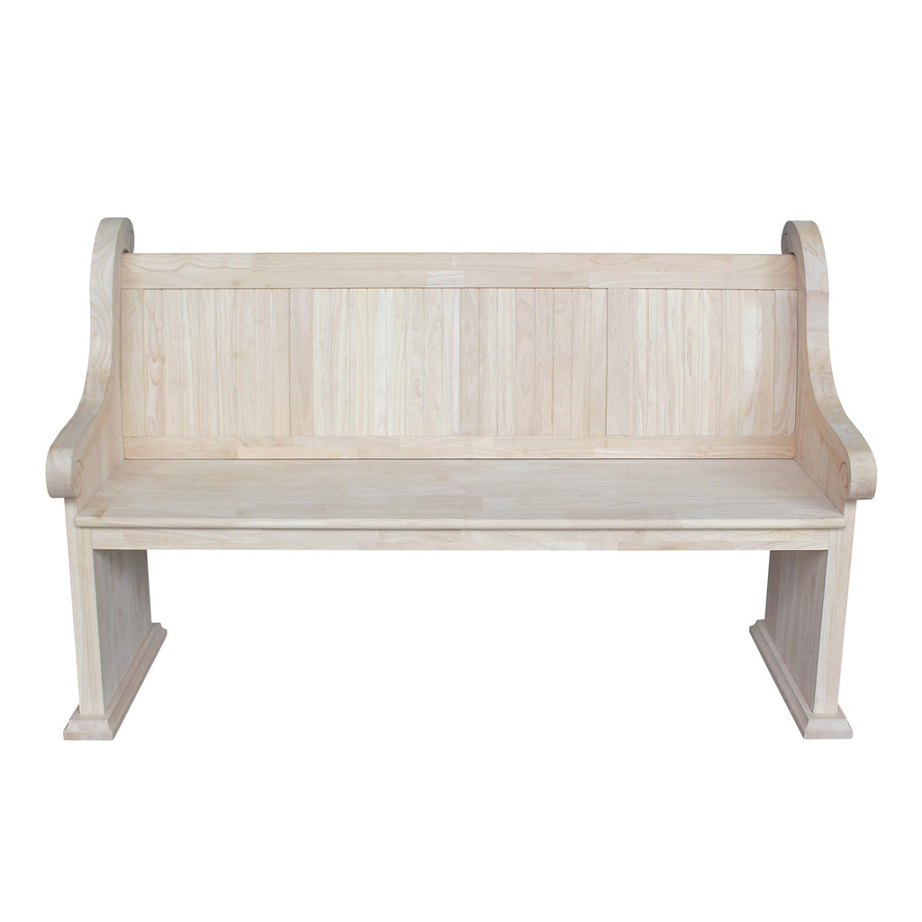 IC International Concepts, Sanctuary Bench, Solid Real Wood, Sturdy Parawood, Entryway/Dining/Living, Spacious Dimensions 58" W x 17.7" D x 18" H, 450 LBS Capacity, Paint/Stain Ready, Unfinished